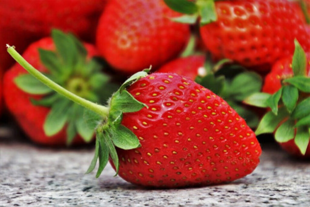 Strawberries with the leaves on 