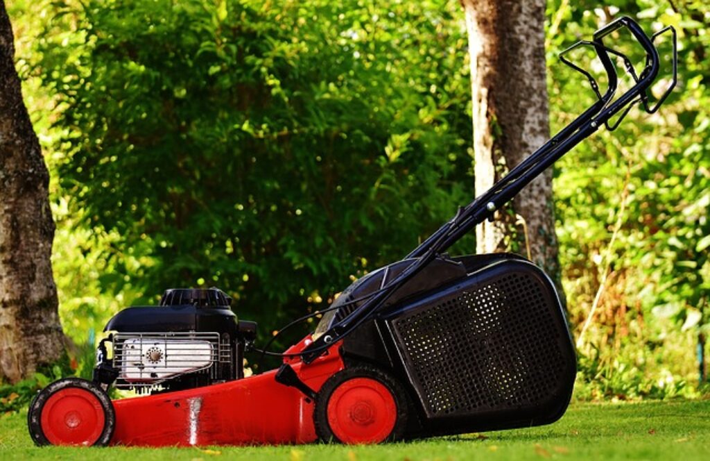 a mower on the lawn