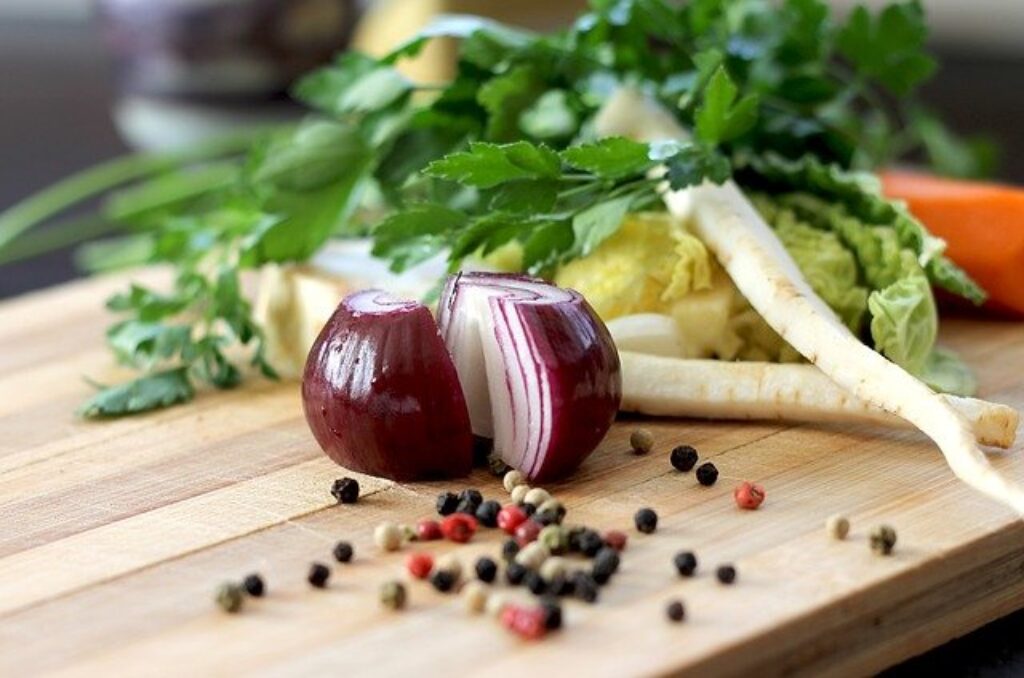 an onion on a cutting board